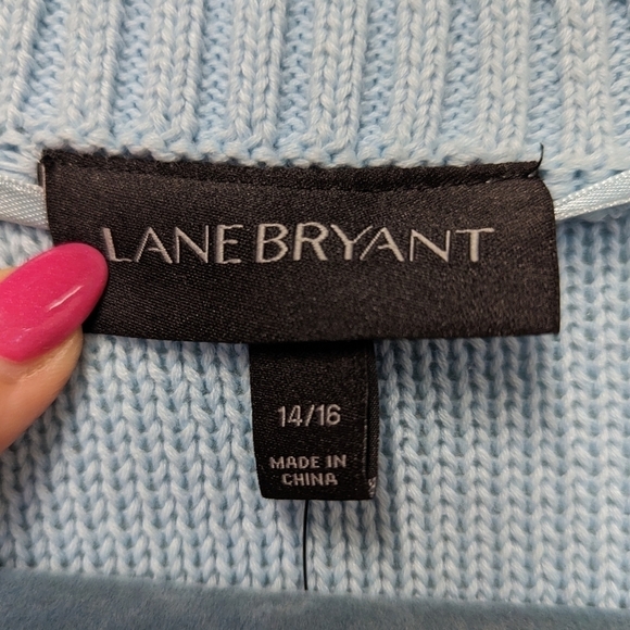 LANE Bryant Baby Blue Unique V Neck Cable Cotton Sweater 14/16 - Picture 5 of 7
